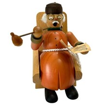 Vintage 1930's Erzgebirge German Carved Wood Grandpa in Chair Incense Burner picture