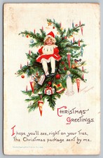 Postcard Artist Signed Frances Brundage Christmas Greetings Antique Toys Dolls picture