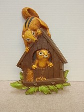 Homco Dart Chipmunks Squirrels in Birdhouse 11” Wall Decor Hanging Vintage 1977 picture