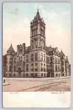 Vintage Cohoes NY Postcard c.1905 Street Scene City Hall Udb Polychrome picture