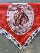 Vintage 1930’s Pendleton Round Up Let Er Buck Red Western Scarf Bandana picture