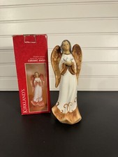 Vintage Kirkland's ANGEL Glazed Ceramic 7” tall Figurine With Box picture