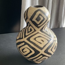 Peru Chulucanas Geometric Pottery Vase Handmade Folk Art Modern Eclectic VTG picture