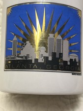 Vintage 1997 Atlanta Georgia Coffee Mug Art Deco Skyline Gold Blue OMRO picture