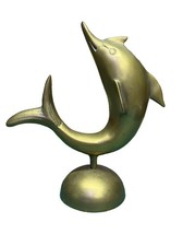 Vintage Solid Brass Leaping Dolphin Sculpture Figurine Nautical Coastal MCM picture