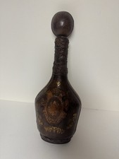 Vintage Italian Leather Wrapped Glass Decanter Fleur de Lis Made in Italy 13” picture