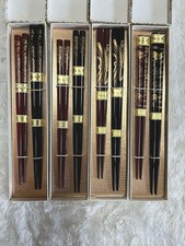 Wajima Lacquer Chopsticks 8 Pairs Gold Makie Natural Wood Set Handcrafted picture
