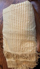 Vintage Yellow Chenille Bedspread Featuring Textured Tufted Dots & Fringe Border picture