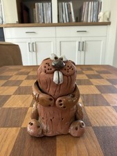 Vintage Handmade Terracotta Pottery Beaver Figurine Whimsical Happy Creatures picture