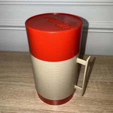 Alladin Vintage Thermos Red Beige Hy-Lo Vacuum Bottle 16 oz Pint Widemouth picture