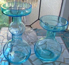 PAIR Nuutajarvi Oiva Toikka MCM Finland ART GLASS Ice Blue Vase picture