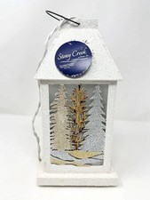 Stony Creek Glitter White Frosted Winter Wonderland Holiday Lighted Lantern 10” picture