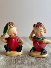 Vintage 1940 Chalkware Fruit People Pair Figurine Strawberry Cherry PeeGee picture