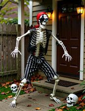 5.4Ft Life Size Halloween Pirate Skeleton - Posable with Glowing Eyes & Luminesc picture