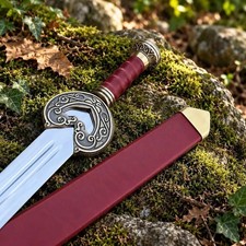 Handcrafted Greek Xiphos Short Sword Brass Guard Red Leather Display Prop Replic picture