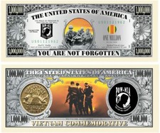 Pack of 10 POW MIA Vietnam Veterans Collectible 1 Million Dollar Bills picture