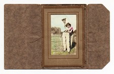 Vintage 1930s Vernacular Photo Hand Tinted Couple Tri-Fold Folio Silver Gelatin picture