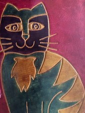 Vintage Laurel Burch 1995 Tooled Leather Cat Planner Organizer 6-Ring Binder picture
