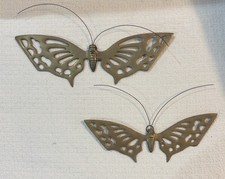 Pair of Vintage MCM Brass Pierced Butterfly Wall Decor Wire Antennae Korea picture