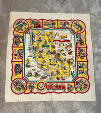 NOS Vintage 1950's California Souvenir State Cactus Cloth Tablecloth Table Cloth picture