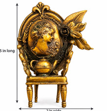 Victorian Style Gold Tone Metal Ornate Cameo Lady Portrait Chair Figurine picture