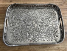 Vintage Middle Eastern Silver-Plated Deep Gallery Tray - Signed 