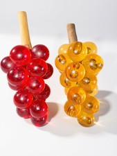 Vintage Lucite Grape Cluster 2 Piece Set Mid-Century Amber & Red Acrylic Fruit picture