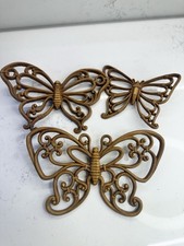 Homco Gold Metal Butterfly Wall Decor Set of 3 Wall Mount USA Hollywood Regency picture