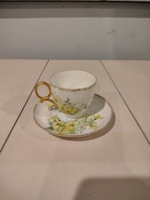 Antique A.K. Limoges France Demitasse Cup & Saucer Hand Painted Yellow... picture