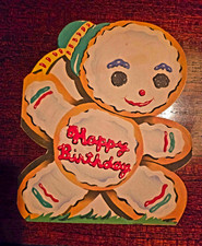 Vintage Mid-Century Die-Cut Birthday Card – Cute Gingerbread Man Cookie Graphic picture