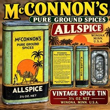 VTG McConnon’s Allspice Spice Can Tin 3 1/4 Oz Winona MN Camel Amazing Graphics picture
