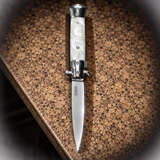 Milano-White Pearl Style Classic Italian-Stiletto Switch/Spring Assist Blade EDC picture