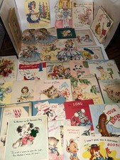 Lot Of 76 NOS Vintage 1940’s -60’s Birthday ,Get Well Baby Used Greeting Cards picture