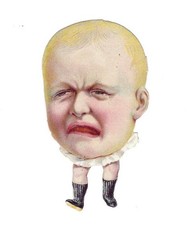 1888 Chromo, BABY FACE CHARICITURE NO.1, Antique Victorian Die-Cut Scrap, 3-3/4