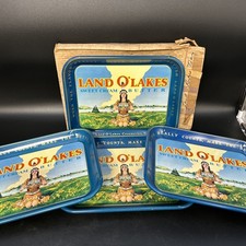Vintage 1950s Land O'Lakes Sweet Cream Butter Metal Trays With Retired Logo Set4 picture