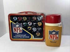 Vintage 1976 NFL Metal Lunch Box Lunchbox Thermos picture