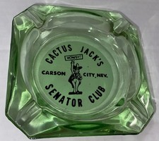 Vintage Cactus Jacks Senator Club Green Glass Ashtray Carson Nevada Souvenir picture
