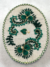 VINTAGE 1960'S -70'S HAND EMBROIDERED OVAL FABRIC TRINKET BOX FROM PORTUGAL picture