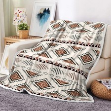 Southwest Aztec Throw Blanket, Beige Southwestern Native Tribal American Blan... picture
