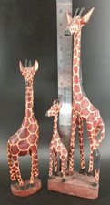 SEO title:Hand Carved Wood Giraffe Sculptures Set of 2 Hand Painted Safari 16