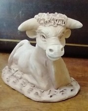 Vintage Clay Folk Art Bull Cow Figurine Peru Clay Art Christmas Nativity picture