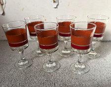 Set of 6 Vintage Libbey Brandy Goblet Glasses w/ Maroon Orange & Gold Bands picture