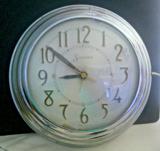 Vintage MCM Sessions Diner kitchen wall clock 1940's 1950's Chrome Rim picture