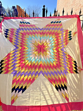 Sunshine Texas Lone Star Handmade Cotton Patchwork quilt top/topper 86x86
