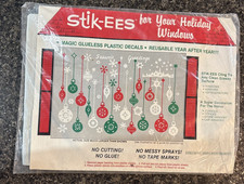 NOS Stik-ees for Creative Fun Magic Plastic Decals Christmas Red Green White picture