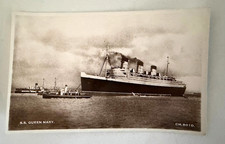 S.S. Queen Mary Post Card Real Photo Black & White Printed Great Britain picture