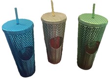Starbucks Holiday Collection Gold Green Blue Bling Metallic Tumblers 24oz NEW picture