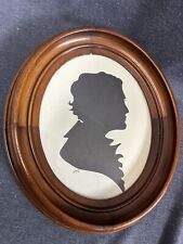Signed Silhouette Art / Antique Victorian Wood Oval Frame 14