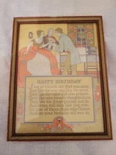 Rare 1900s Luckell & Kehm Art Print Birthday Message Framed Victorian Edwardian picture