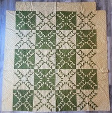 Antique 1800 Patchwork Quilt Butterscotch Green Wild Goose Chase T Four Poster picture